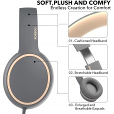 RORSOU R10 On-Ear Headphones with Microphone, Lightweight Folding Stereo Bass Headphones with 1.5M No-Tangle Cord, Portable Wired Headphones for Smartphone Tablet Computer MP3 / 4 (Black)